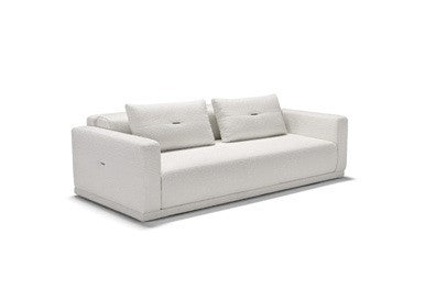 Cynar sofa bed in white fabric, sofa configuration, three-quarter view on white background