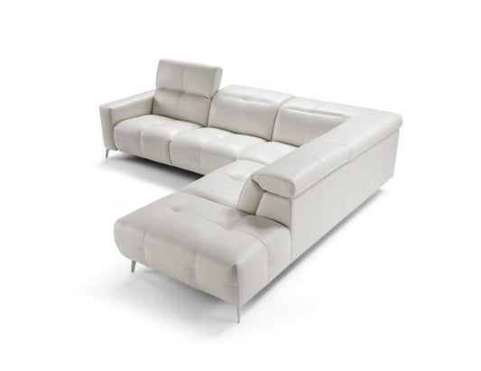Karma corner sectional sofa in white quilted leather with chaise longue and slim metal feet, cutout view