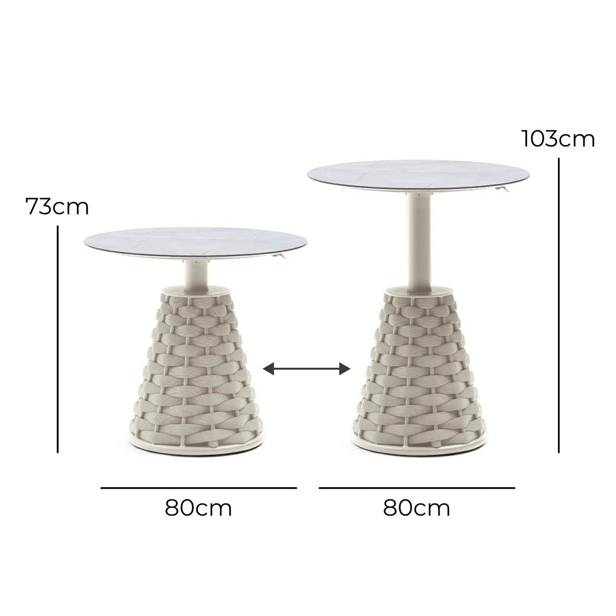 Couture Jardin HUG Round Adjustable Height Table Greige dimensions