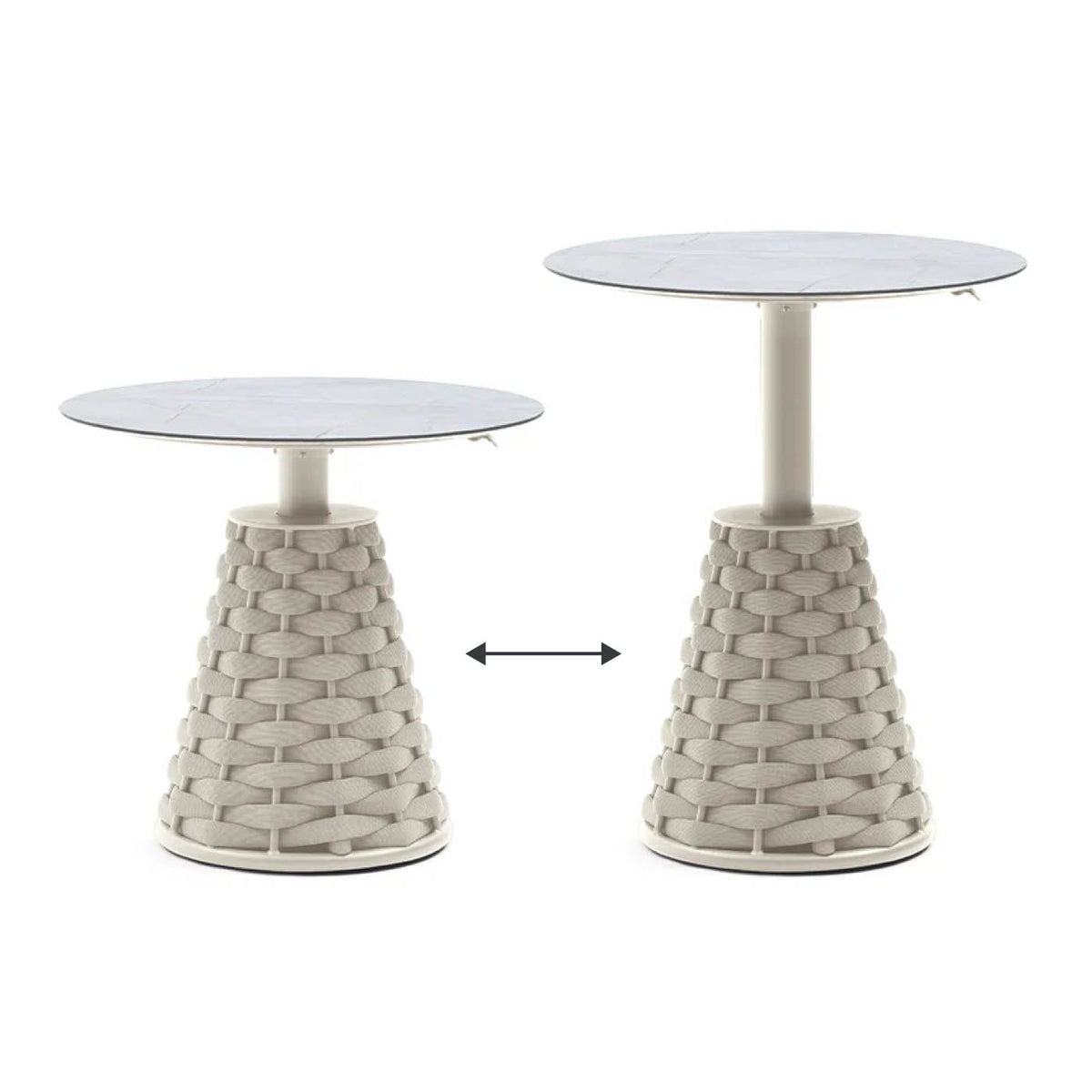 Couture Jardin HUG Round Adjustable Height Table Greige low and high position