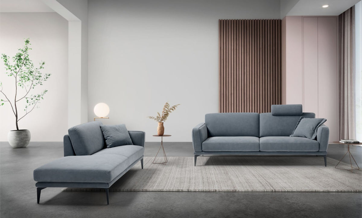 Agi two-seater sofa with matching chaise longue in a contemporary living room