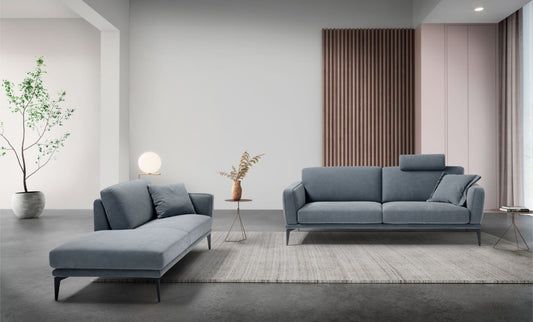 Agi two-seater sofa with matching chaise longue in a contemporary living room