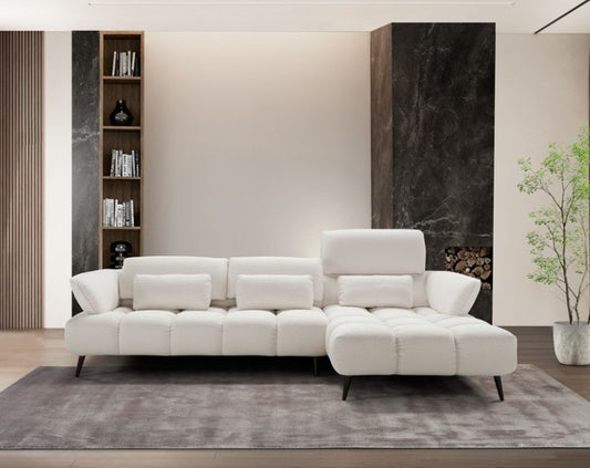 Ambra sectional sofa with chaise longue in white fabric styled in a modern living room