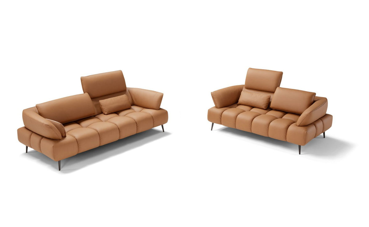 Ambra three-seater and two-seater sofas in tan leather on white background