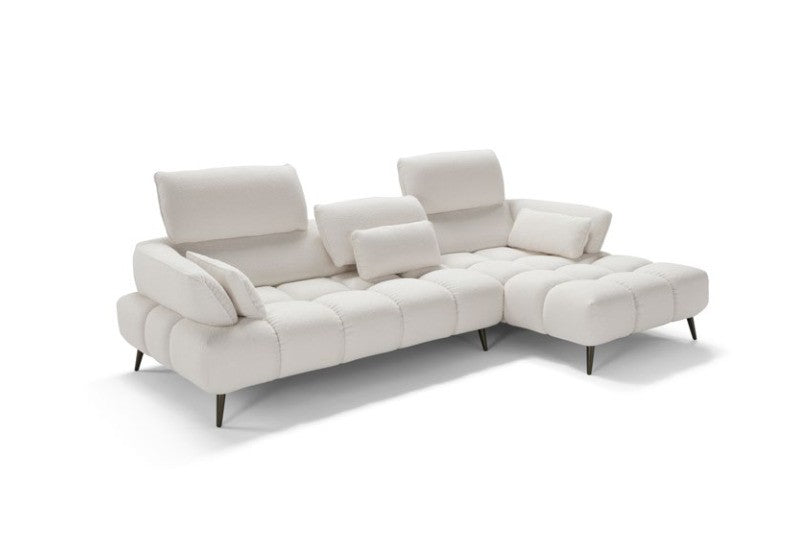 Ambra sectional sofa with chaise longue in white fabric on white background