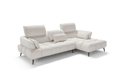 Ambra sectional sofa with chaise longue in white fabric on white background