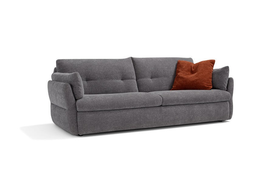 Ambrogio sofa bed in grey fabric, three-quarter view on white background