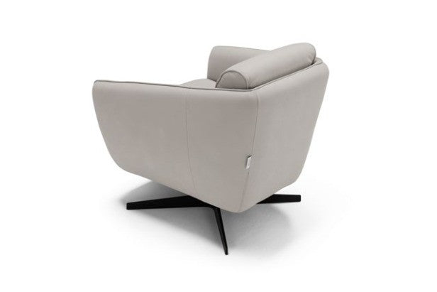 Benati armchair rear three-quarter view on white background showing the wraparound backrest and metal base