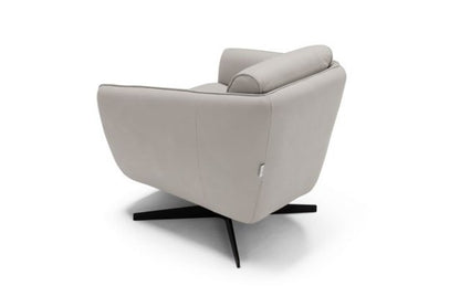 Benati armchair rear three-quarter view on white background showing the wraparound backrest and metal base