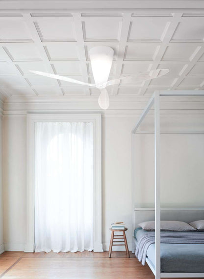 Luceplan Blow Ceiling Fan Light in a bedroom