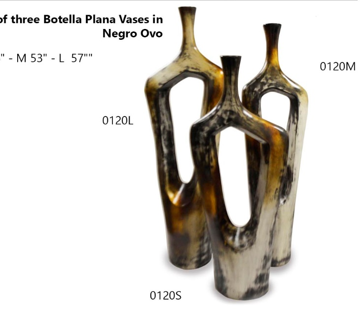 Mood Dekor Set of Three Botella Plana Vases in Negro Ovo