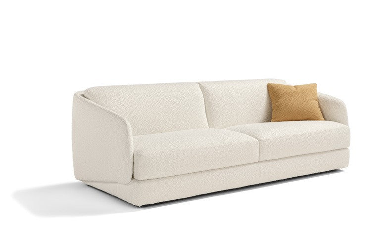 Canto three-seater sofa bed in white boucle fabric, front three-quarter view