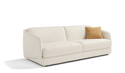Canto three-seater sofa bed in white boucle fabric, front three-quarter view
