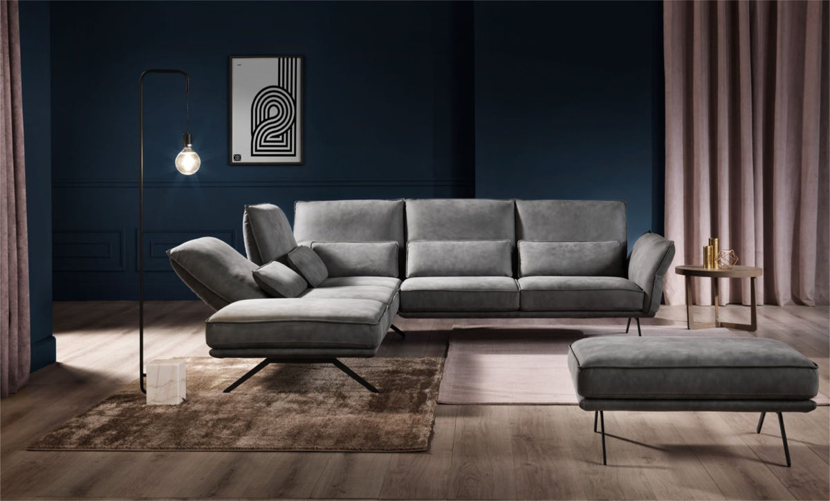 Capitolo corner sectional sofa with chaise longue and matching ottoman in charcoal grey upholstery