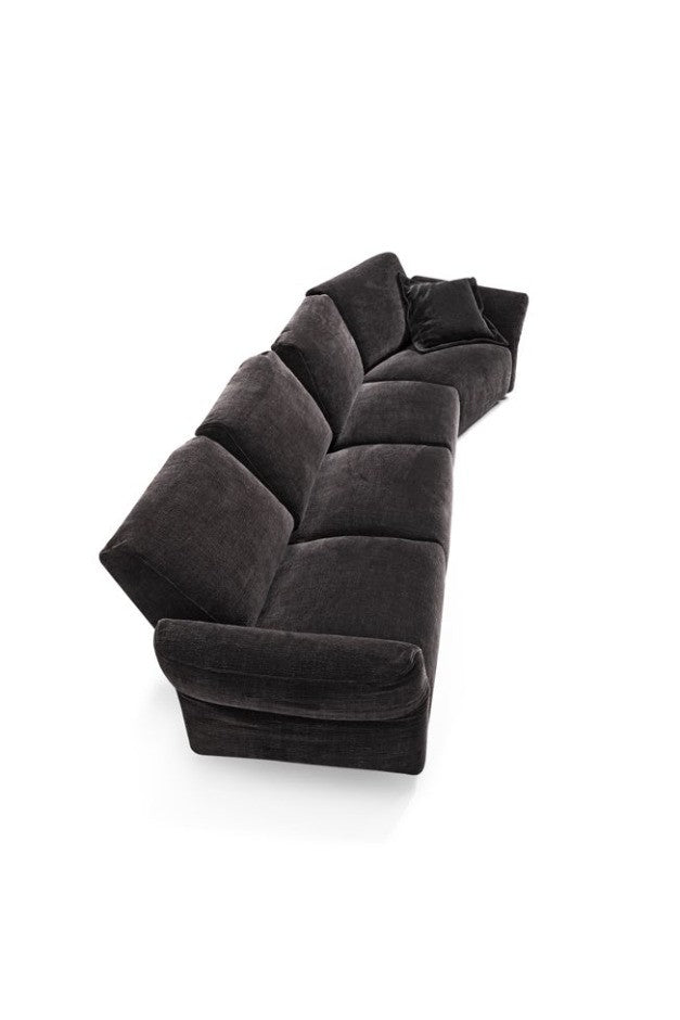 Charcoal grey fabric corner sectional sofa, angled cutout view showing modular seat and back cushions