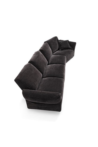 Charcoal grey fabric corner sectional sofa, angled cutout view showing modular seat and back cushions