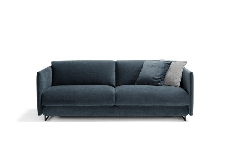 Costa sofa bed in blue fabric, front view on white background