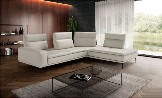 Denise modular sofa corner composition in light grey leather with tilting backrests in a contemporary living room