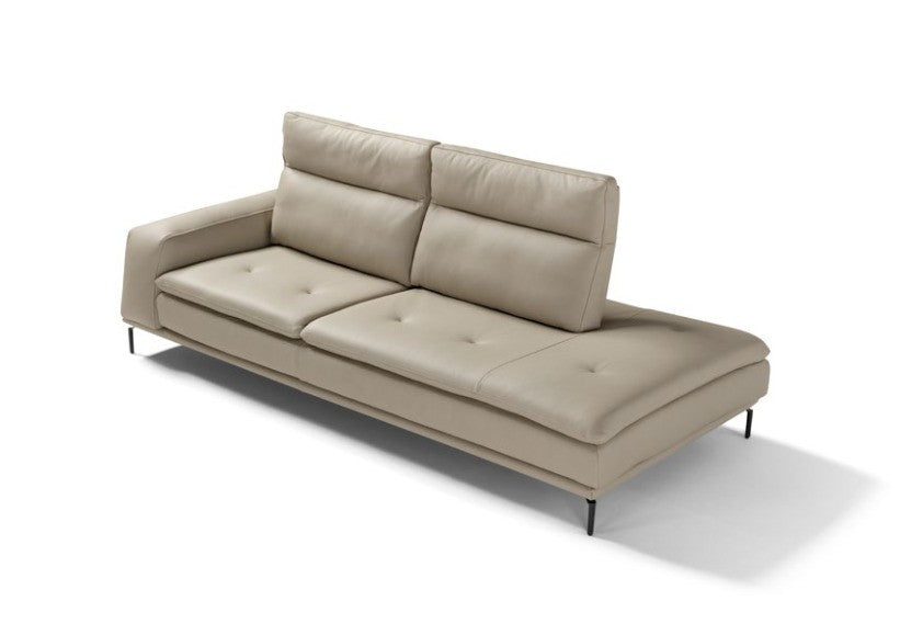 Denise one-arm sofa element in beige leather with quilted seat cushions and metal feet