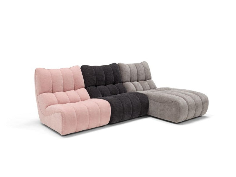 Deseo composition of pink, charcoal and grey quilted seat elements with chaise longue, angled view on white background