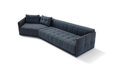 Desiderio sofa bed composition 230 + 325 in blue fabric, closed, three-quarter view on white background