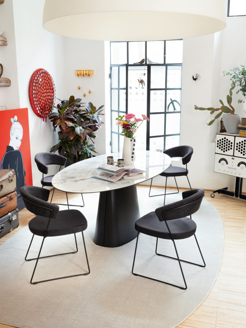 Connubia Ellisse Table CB4858-FE 200 - P15 Matt Black frame, P2C White Marble ceramic top (real photo)
