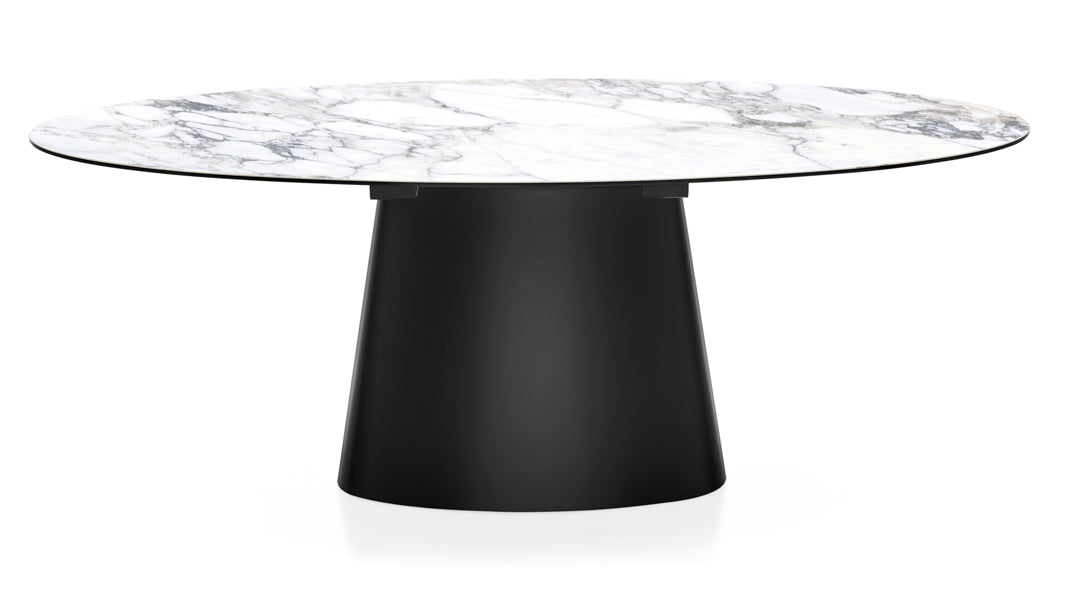 Connubia Ellisse Table CB4858-FE 200 - P15 Matt Black frame, P2C White Marble ceramic top, front view (real photo)