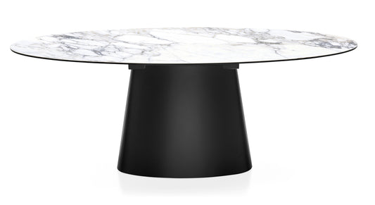Connubia Ellisse Table CB4858-FE 200 - P15 Matt Black frame, P2C White Marble ceramic top, front view (real photo)