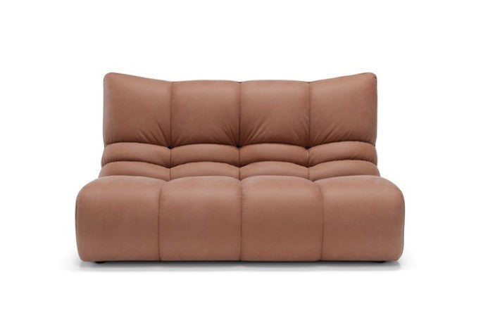 Formosa two-seater sofa in tan leather, front view