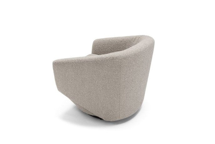 Fracco armchair rear three-quarter view on white background showing the flared profile under the seat