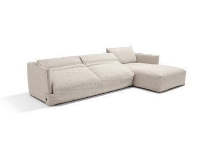 Fraser sofa bed with chaise longue, closed, angled view