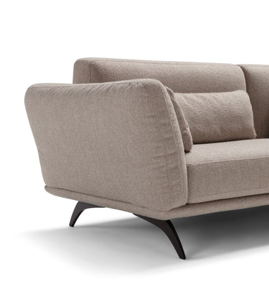 Close-up of Hybrid sofa backrest, armrest and shaped metal leg