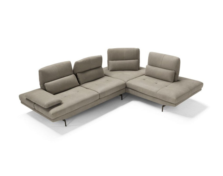 Le Bambole corner sectional in taupe upholstery with tilting armrest, adjustable backrests and terminal seat with side back cushion, cutout view