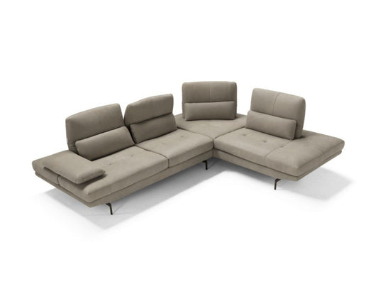 Le Bambole corner sectional in taupe upholstery with tilting armrest, adjustable backrests and terminal seat with side back cushion, cutout view
