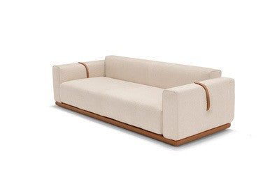 Memo sofa bed in cream fabric, closed sofa position, front three-quarter view