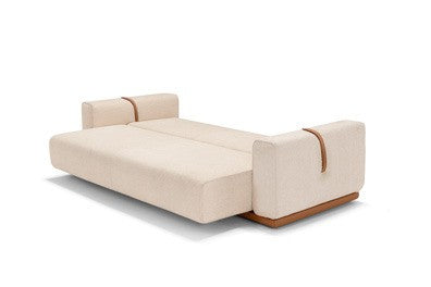 Memo sofa bed fully opened into a flat bed, cream fabric