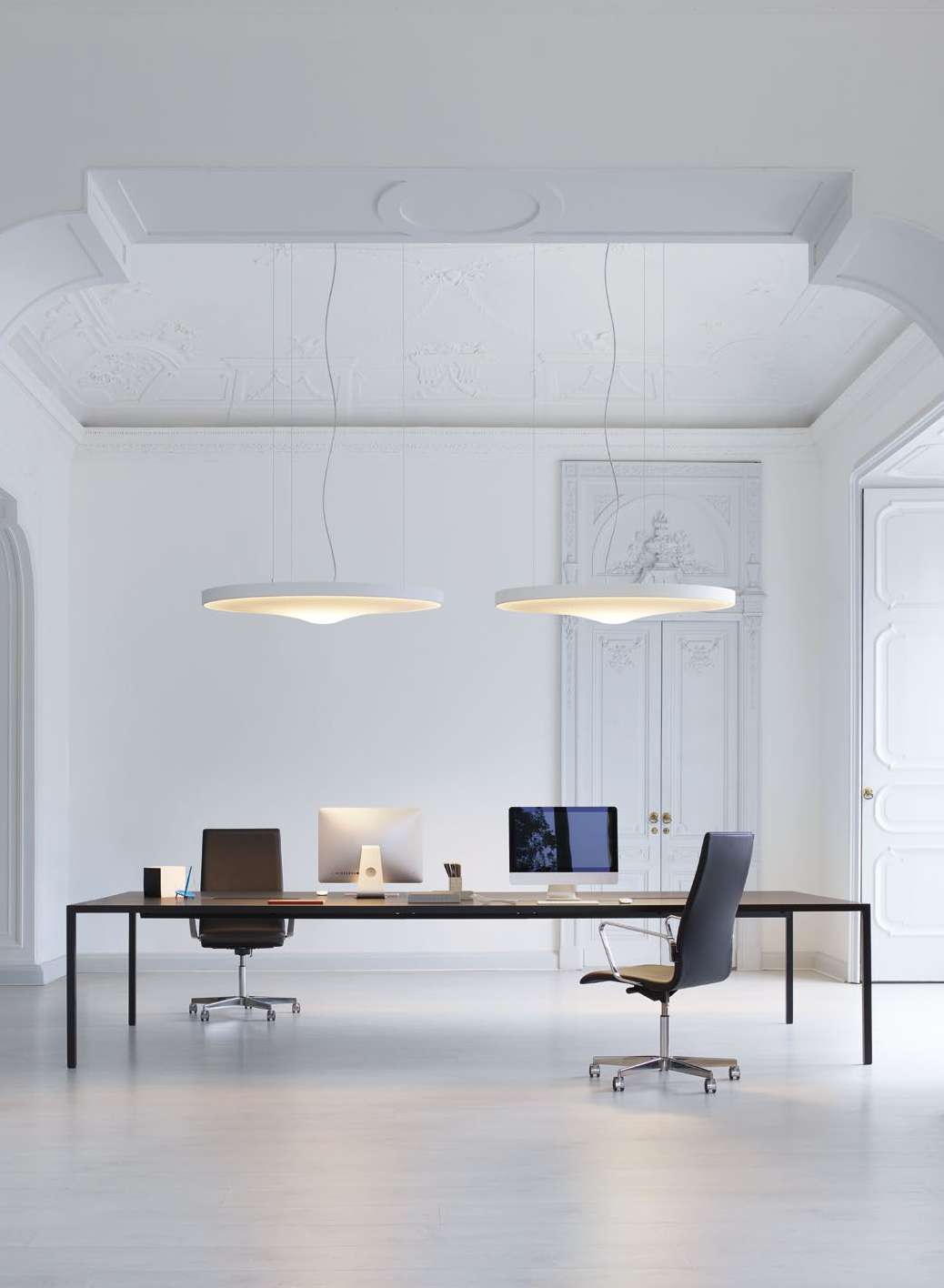 Luceplan Pétale Suspension Lamp pair over a desk