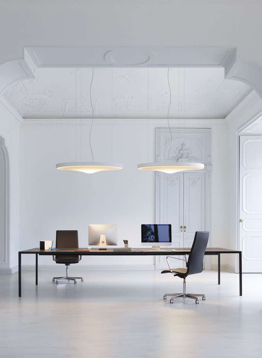 Luceplan Pétale Suspension Lamp pair over a desk