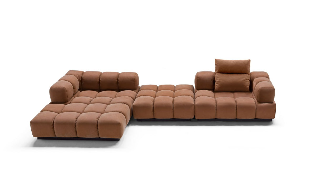 Angled studio view of the Sacai sectional sofa in terracotta upholstery