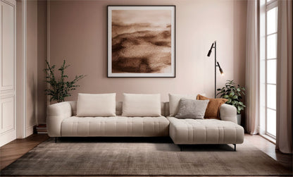 Sherry sectional sofa with chaise longue in a warm, sophisticated living room setting