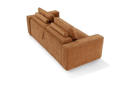 Tesoro sofa bed rear view showing the padded back cushions and wide armrests